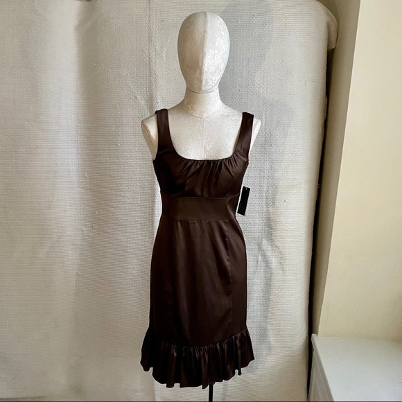 Brown Sleeveless Stretch Satin Wiggle Party Dress - Picture 2 of 8
